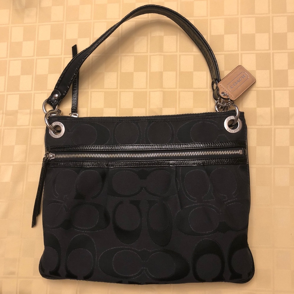 Black Coach Poppy Metallic Signature Sateen Hippie